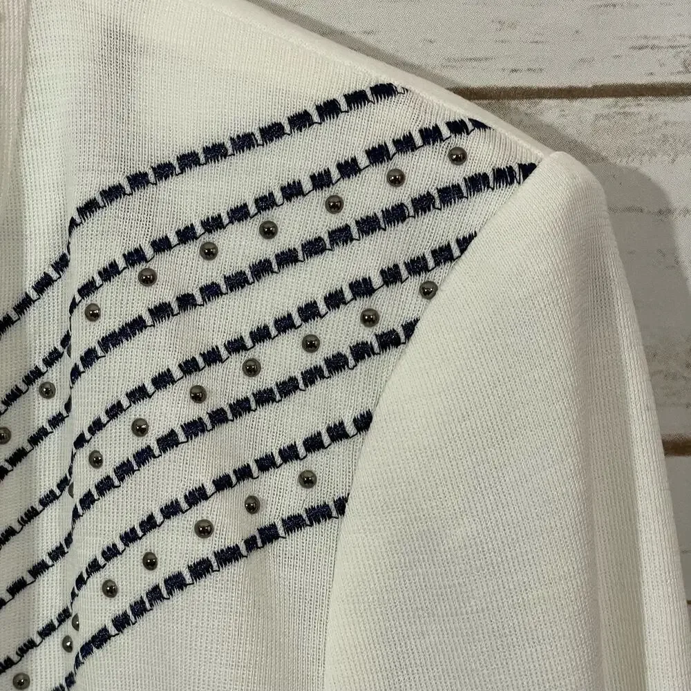 Ming Wang Embroidered Knit Cardigan Jacket - White - Small - Picture 11 of 16